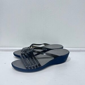 Crocs Isabella Mini Wedge Slide Sandals Black Smoke Jelly Strap Size 9 (Retired)
